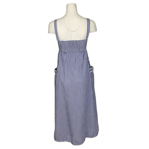 Tuckernuck Blue Stripe Georgia Dress XS Maxi Sleeveless Pockets Nautical Resort - Picture 2 of 15